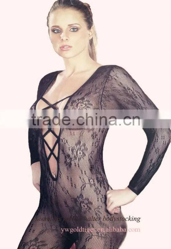 Street Fashion Wholesale Stylist Cool A-list Sheer Thin Lace Seamless Balck Fishnet Sexy Open Front Bodystocking