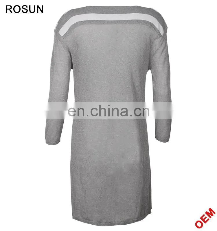Ladies V-neckline Uniform Pattern Long Knit Dress in Gery