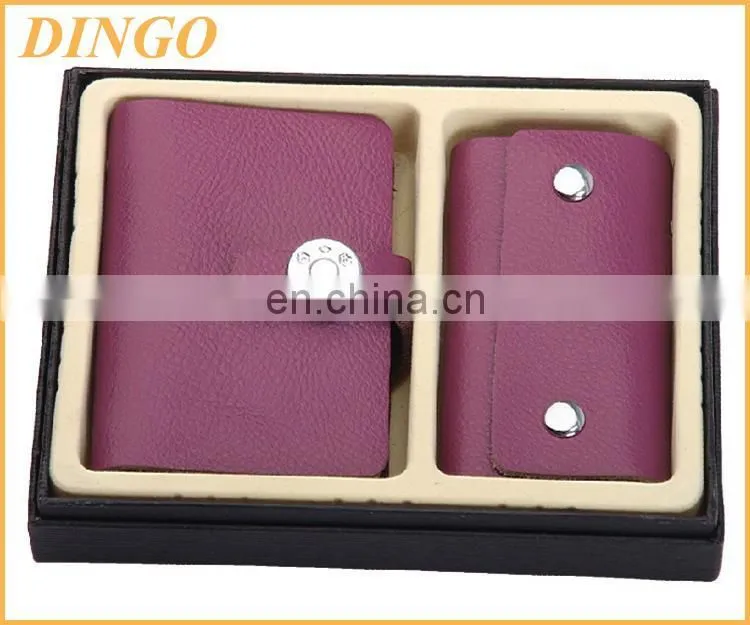 Promotional Gifts Genuine Leather Card Holder Key Case Sets with Gift Box