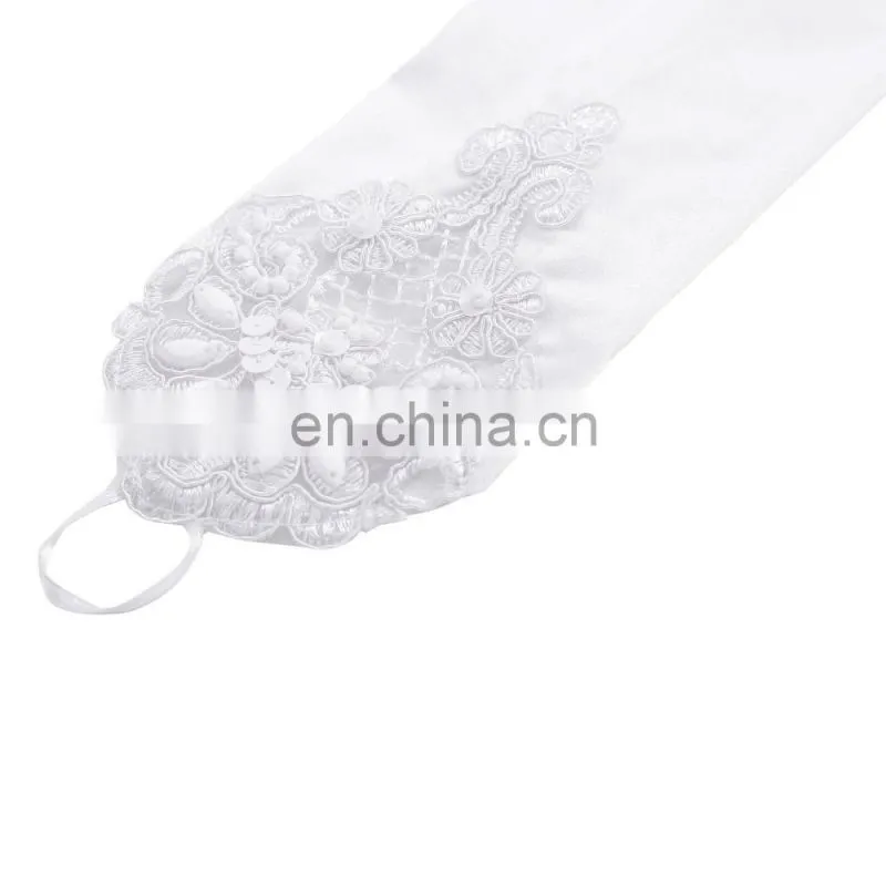 Grace Karin Womens 19" Lace Embellished Pleated Black And White color Fingerless Gloves Bridal Wedding Gloves CL010471