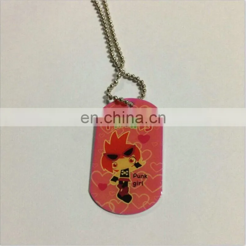 Lastest style printed logo zinc alloy dog tag with ball chain
