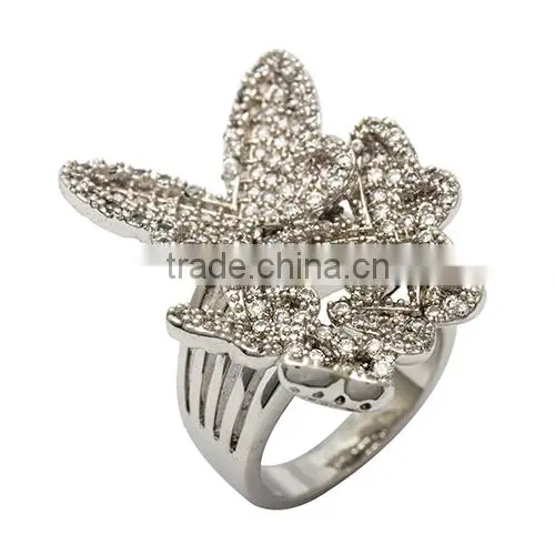 Exquisite Champagne Gold Plated Butterfly Ring for Women Wedding Made with AAA Zircon Crystal Luxury Bamoer Jewelry