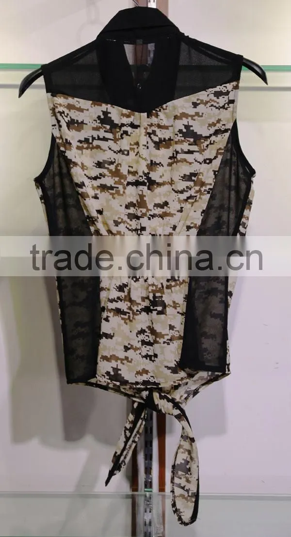 camouflage tied chiffon crop top