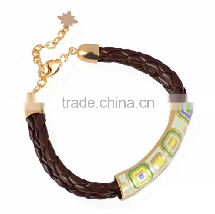 customized DIY fake cloisonne enamel bead leather bracelet