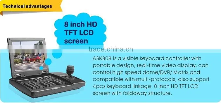 8" TFT-LCD 3D PTZ Keyboard Controller Dispaly with Big Scren Monitor for speed dome