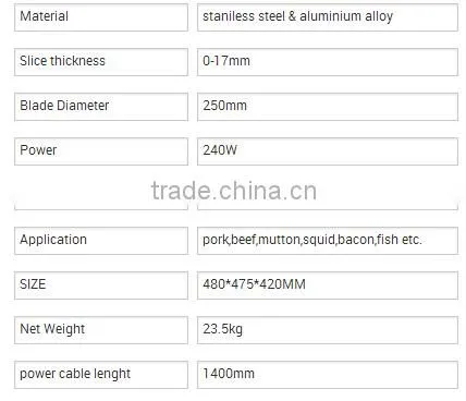 Manufacture Hotel Commercial Electric Semi Automatic Industrial Frozen Meat Slicer 10inch blade dia. 250mm