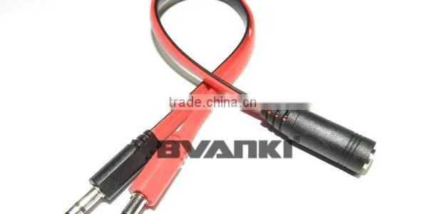 new products 2016 2 in 1 Stereo 3.5mm 2 male to 1 female car audio aux stereo cable free samples
