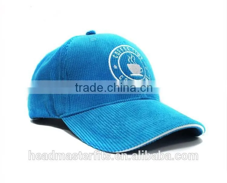 2016 Unstructured High Quality Custom Logo 6 Panel Corduroy Embroidery Curved Hats corduroy Baseball Caps