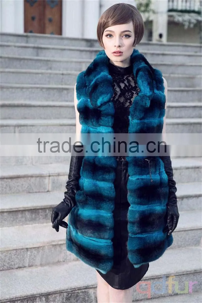 QD30078 Womans Clothes of Chinchilla Fur Vest Designs Vests for Women Fur Gilet Vest