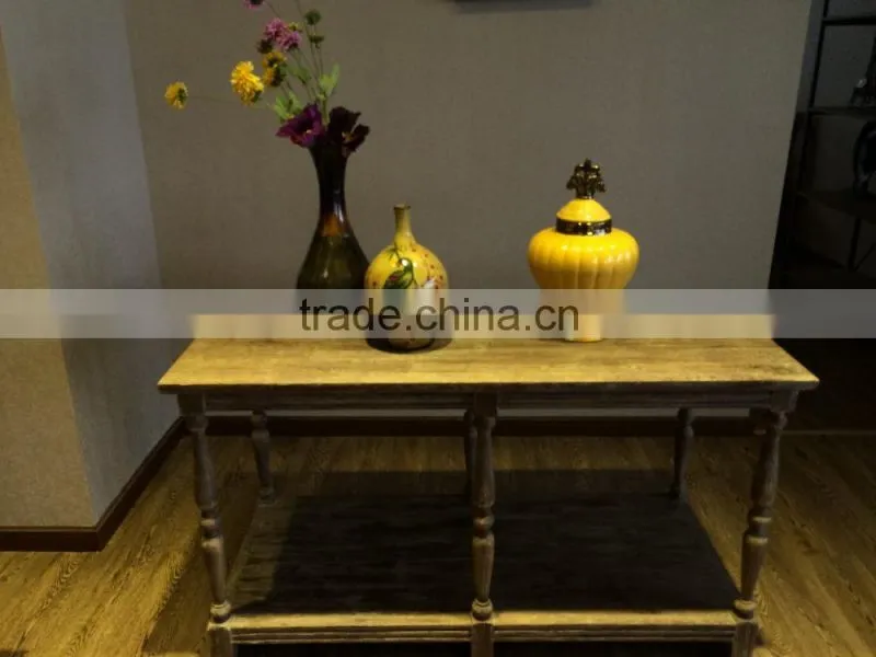 Retro French Style Antique Solid Oak Wooden Wall Console Table
