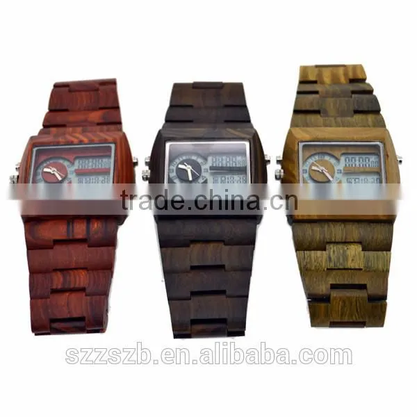 Bewell Wood Material Day Date Month Watch Movement Date Watches Digital Wood Watch