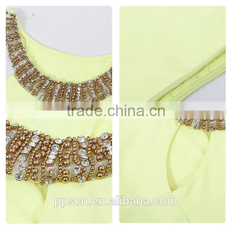 OEM Hot Selling Wholesale beaded yellow color One Piece Playsuit jumpsuit for women 2016
