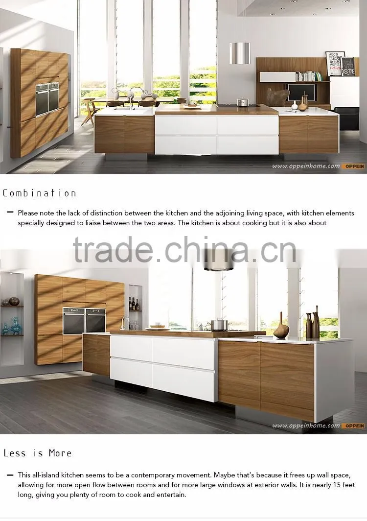 New Design Modern White and Wood Grain All-Island whole kitchen cabinet set