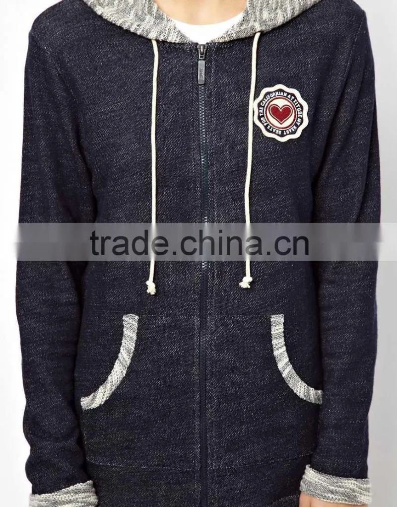 Girls Denim like Fabric Pajama Set with Hood and Chest Embroidery Applique