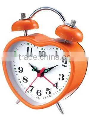 Metal mechanical heart shaped twin bell alarm clock