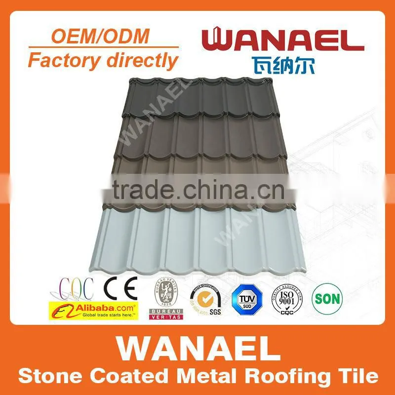 1170*420mm 0.4mm thickness stone coated metal roofing tile factory in guangzhou