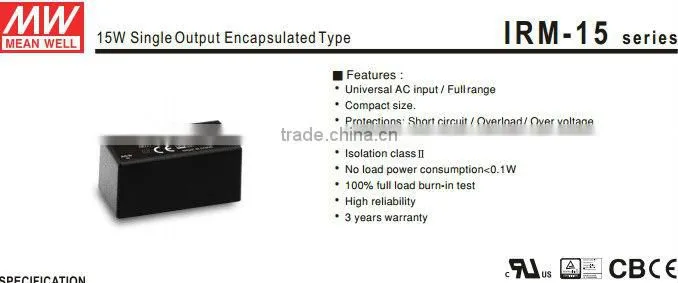 Mean well 15w 5v power supply/15W Single Output Encapsulated Type