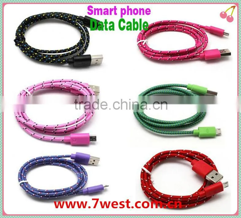 Newest Multi-color Nylon Woven Micro USB Cable Cord for Samsung, HTC, LG, Nokia and Sony