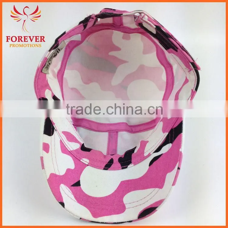 Chinese Supplier Pink Ribbon Embroidery Jean Camouflage Fabic Baseball Cap