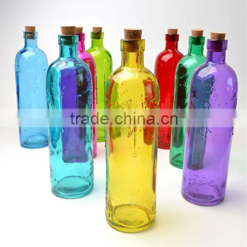 popular glass colored water bottle with wood stopper