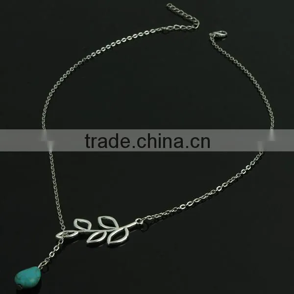 leaf water drop bead thick chain silver necklace designs