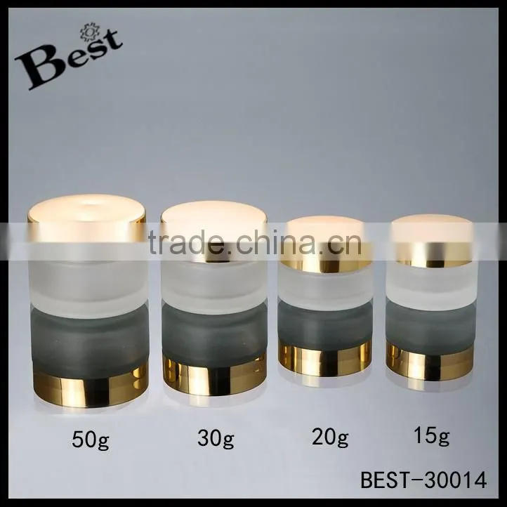 50g empty pink color glass cream jar with bamboo screw cap