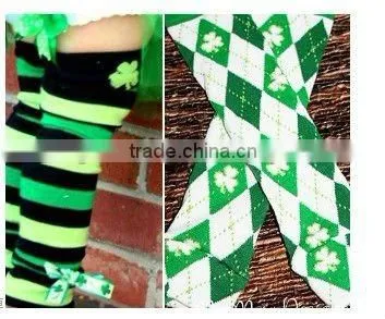 Hot Sale!Saint Patrick's Day kids argyle Shamrock leg warmer,clover leg warmer