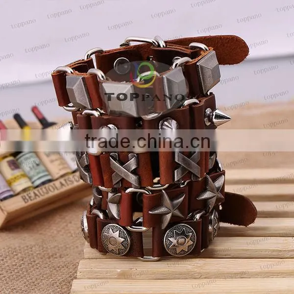 new fashion vintage genuine leather bracelet punk style fashion alloy rivet leather bracelet