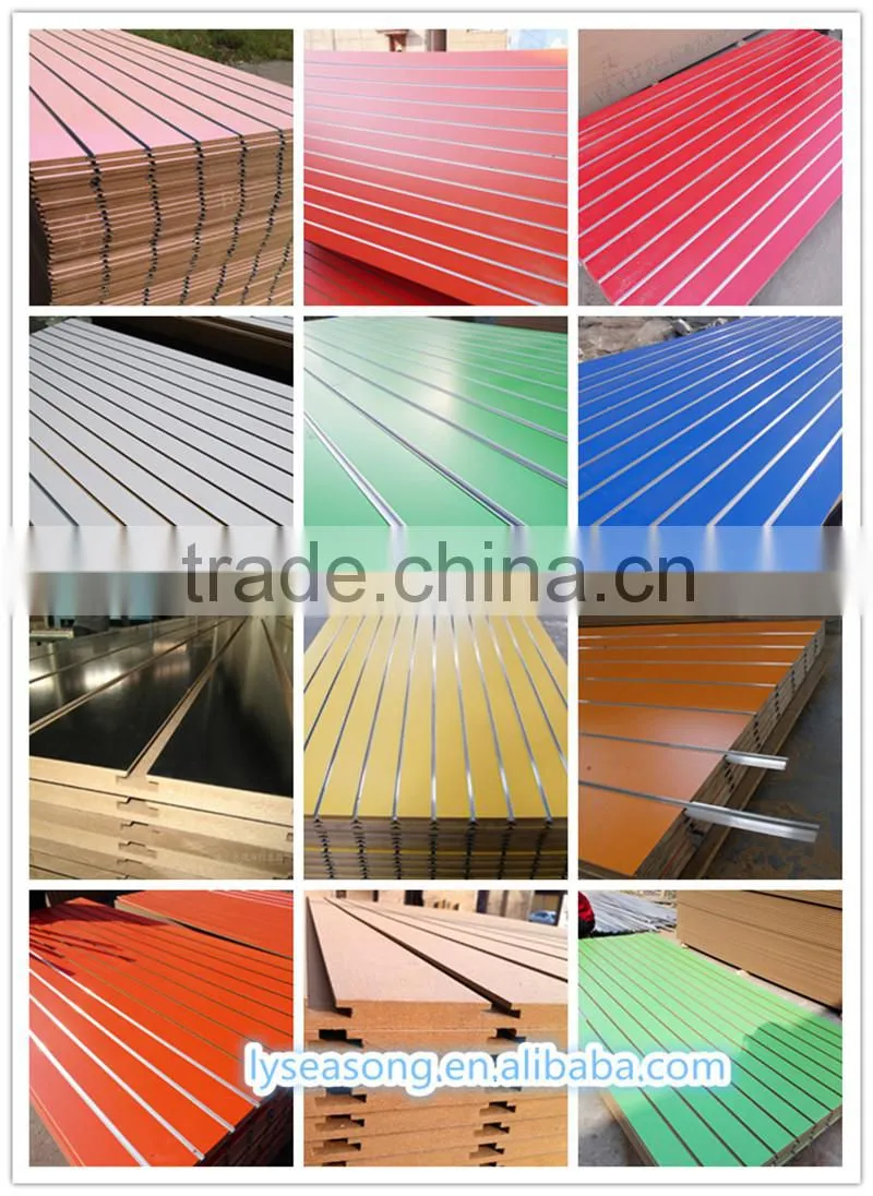 highly quality 18mm slot board hangers /groove mdf board for supermarket good displaying