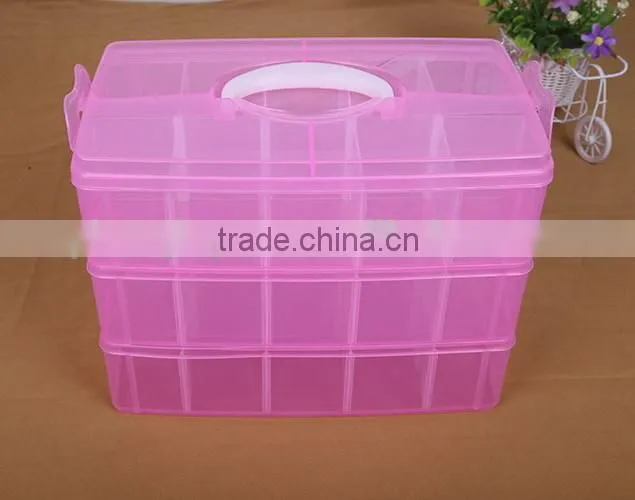 33.2cm*18.5cm*24.5cm Three Layers 30 Compartments Jewelry Adjustable Plastic Clear Box Jewelry Earring Bin Case Container