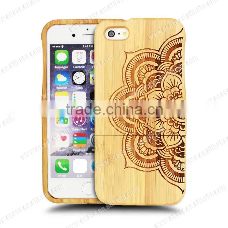 New Hot Sale! Buy Wood PC Mobile Case for iphone 5 Wood Case with Laser Engraving Mandala Pattern