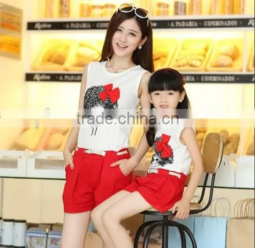 2015 Alibaba Hot Sale Mother Daughter Suit Factory Direct High Quality Sport Style Korean Family Clothing