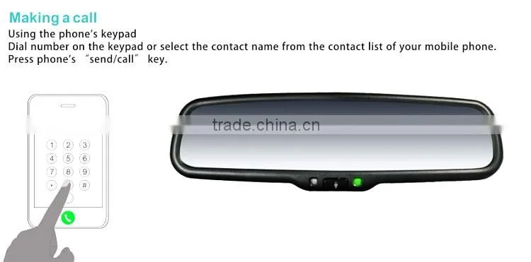 bluetooth handsfree car kit Rearview Mirror with back up display