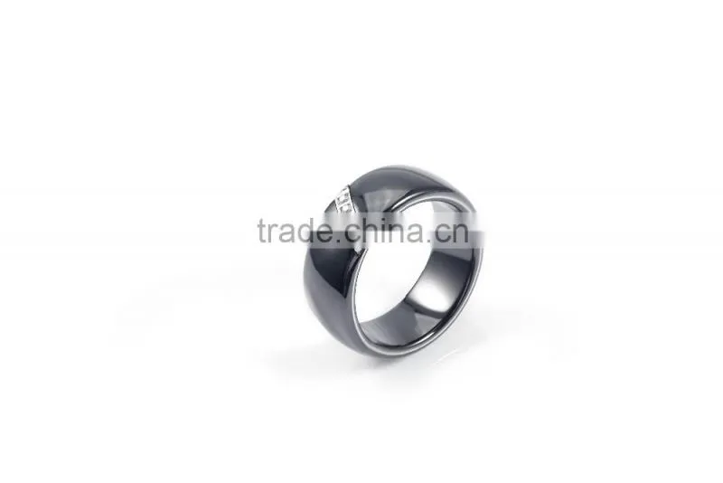 Stainless steel Ceramic micro-setting cz diamond new coming design black simple ring jewelry
