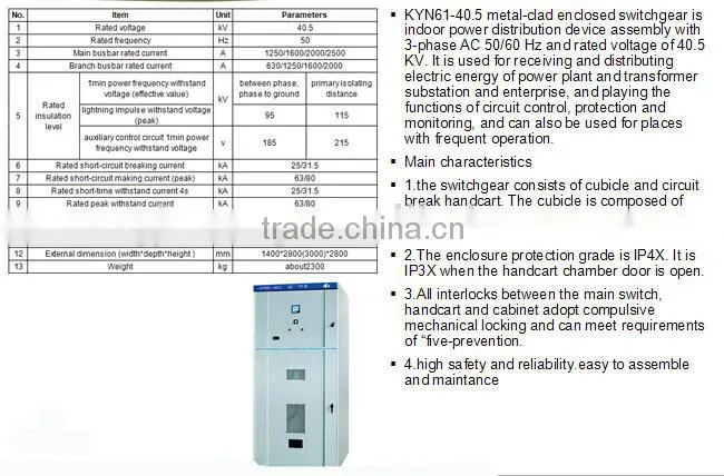 KYN series metal clad hv switchgear / dc switchgear
