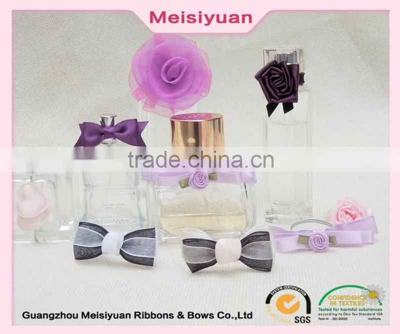 Wholesales chiffon rose perfume bottle decoration satin ribbon flowers with elastic loop