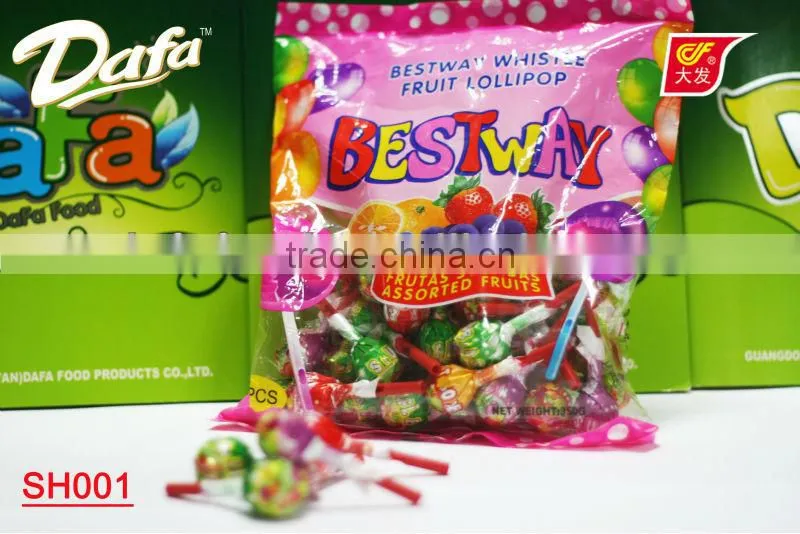 Dafa assorted fruit flavors whistle lollipop