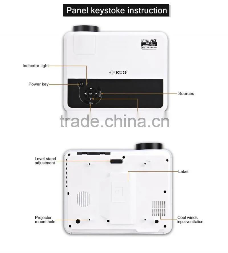 EUG High Lumens Full HD 1080p 3600Lumens hd led projector
