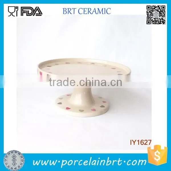 Heart Printed Rim Ceramic Table Shape Cake Stand