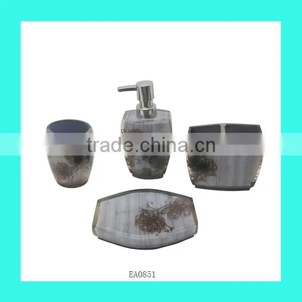 EA0851 doubled designed transparent bathroom set accessories with flowers inside