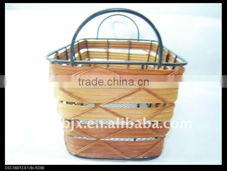 Brown rectangle storage iron basket with metal handle