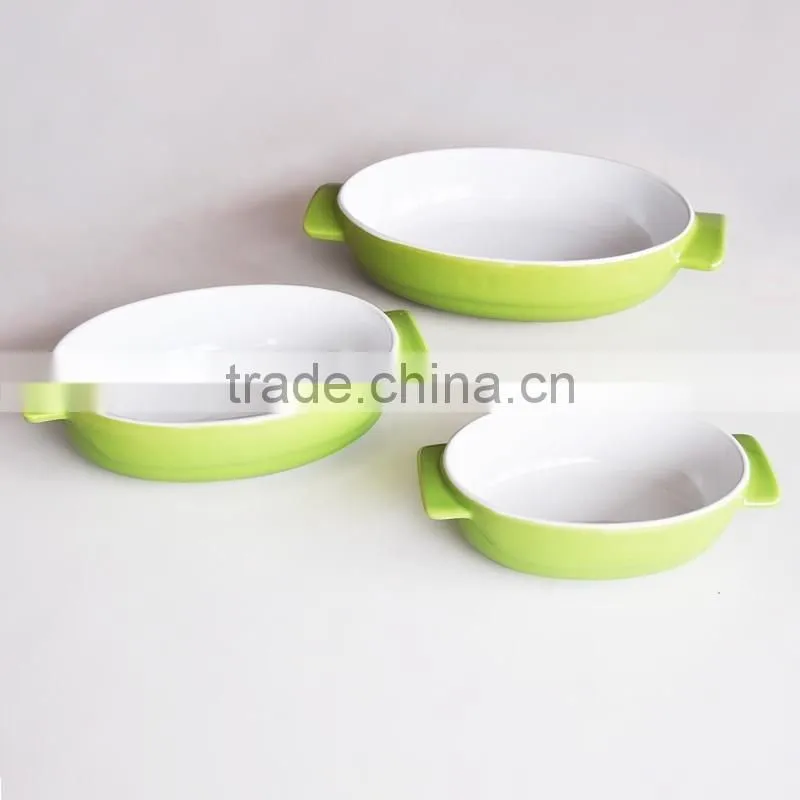 3PCS Bake DIsh Set with Rack, Stoneware with Solid Color