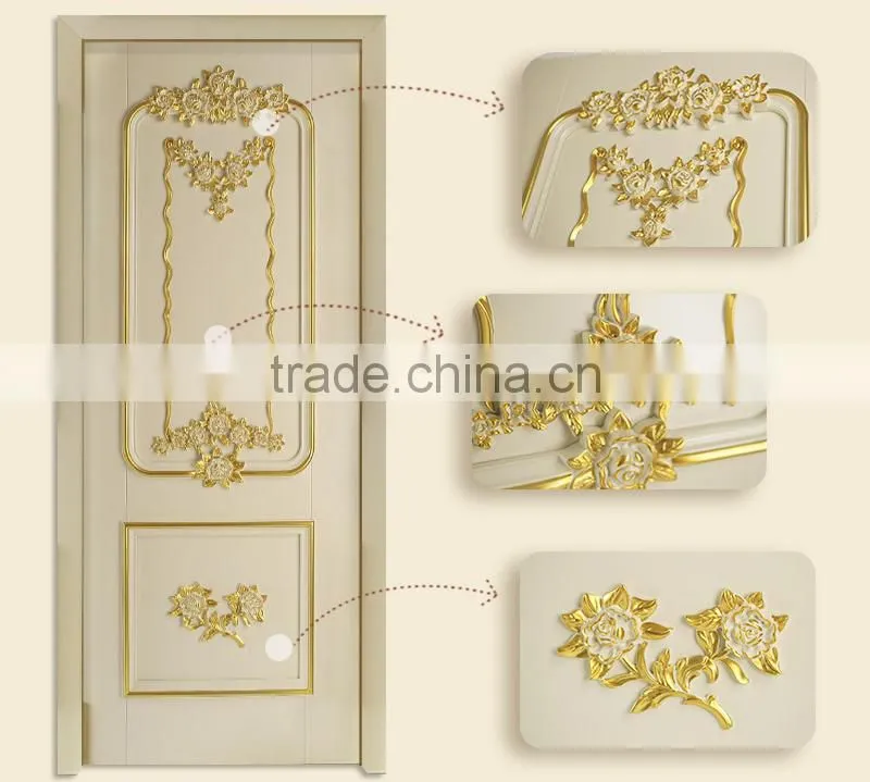 Classic Elegant French Rococo Style Golden and White Floral Carving Solid Wood Internal Door BF12-05234b