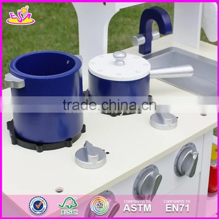 2017 New design children pretend play white wooden toy kitchen play set W10C045W