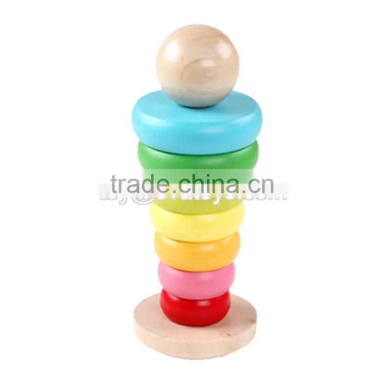 Best educational stacking rainbow tower wooden stack game for toddlers W13D117