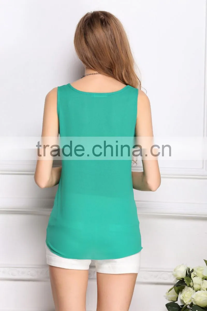 2015 Fashion Summer wholesale Women Clothes Chiffon Sleeveless Causal t shirt Women Vest tops 16 colors