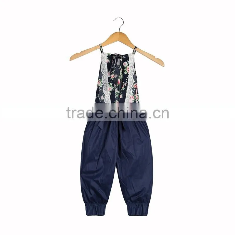 Wholesale Chiledren Flower Pattern Suspender Trousers Baby Clothes Romper Lace Jumpsuit For Girls