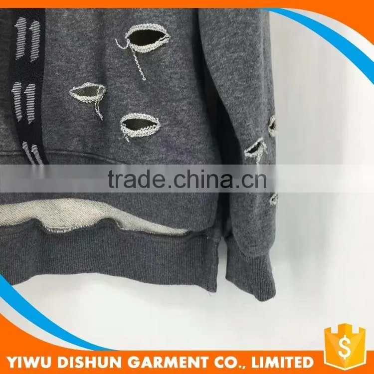 Men latest designs cotton french terry blank hoodies with many holes