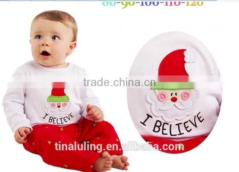 Fashion Lovely and Cute Santa Claus Pattern Clothing sets for girls Childrens boutique clothes