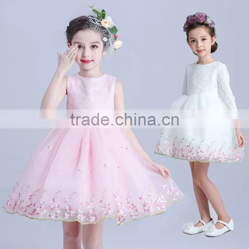 sleeveless flowers girl wedding elegant satin o-neck kids dress waist bow flower dresses